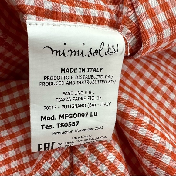 Mimi Sol Made In Italy Girls Skirt Size 14 Flare Orange White Gingham NWOT - Picture 7 of 8